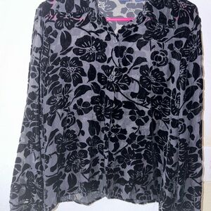 GAP Black Floral Burnout Button-Down Shirt